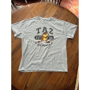 Six Flags Looney Tunes Taz Tasmanian Devil Graphic T-Shirt Gray Mens XL